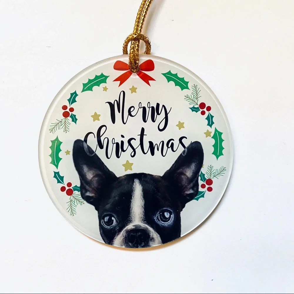 🐕 Boston Terrier Acrylic Keepsake Christmas Ornament Dog Bead Collectible - Picture 5 of 8